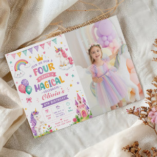Unicorn Magical 4th Birthday Party photo Invitation