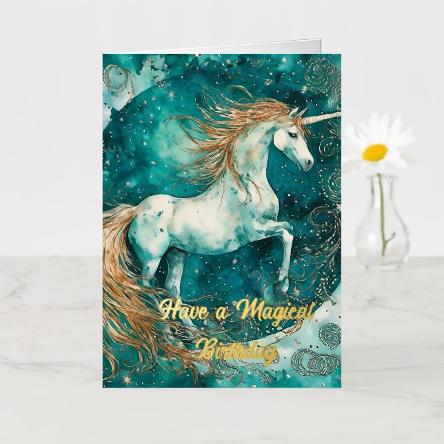 Unicorn Magical Birthday Foil Greeting Card (Small Flower)