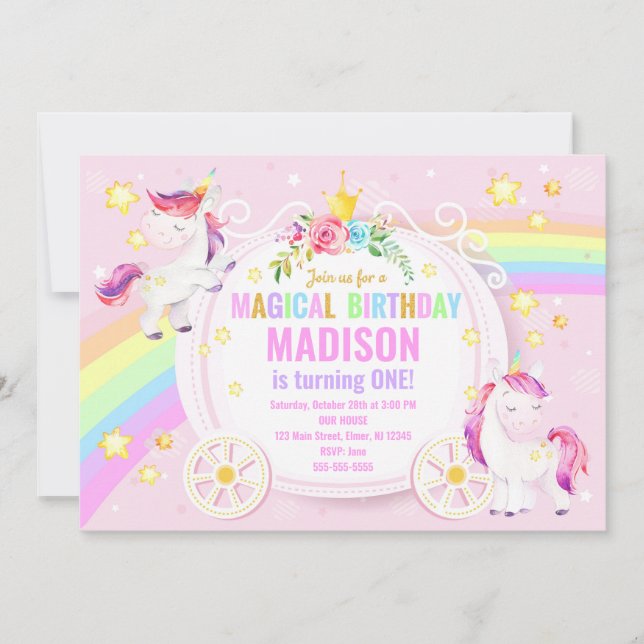 Unicorn Magical Birthday Invitation / Whimsical (Front)