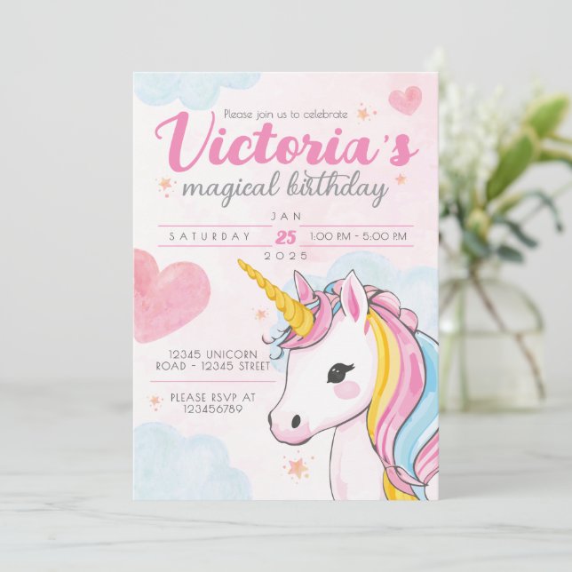 Unicorn Magical Birthday Invite (Standing Front)