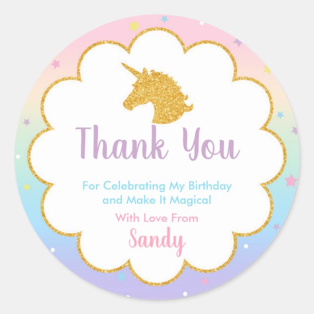 Unicorn Magical Birthday Party Favour Sticker (Front)