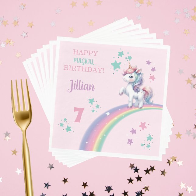 Unicorn Magical Birthday Party  Napkin (Magical Happy Birthday Unicorn Napkin )