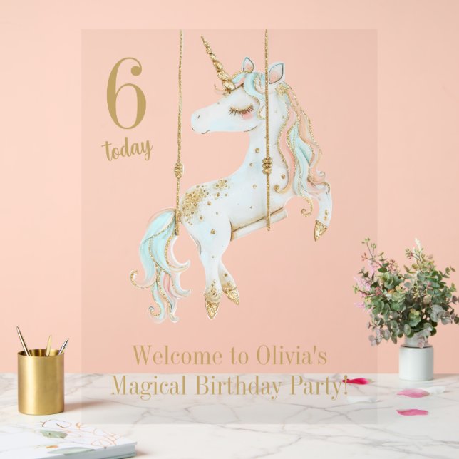 Unicorn Magical Birthday Party Welcome Acrylic Sign (Wedding)