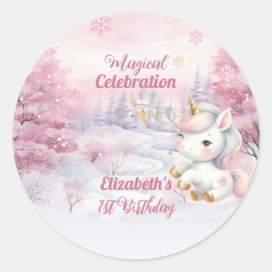 Unicorn Magical Celebration 1st Birthday Party Classic Round Sticker