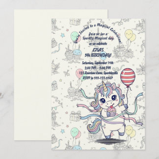 Unicorn Magical Celebration Birthday Party Invitation