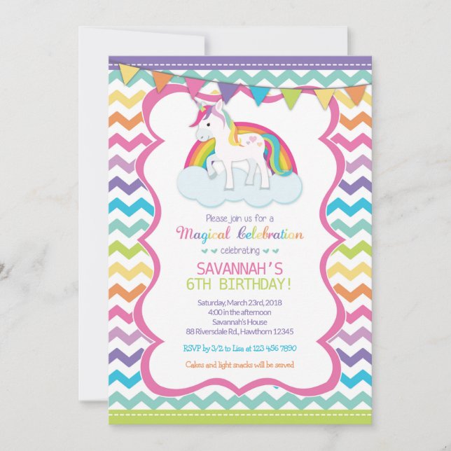 Unicorn Magical Celebration Birthday Party Invite (Front)