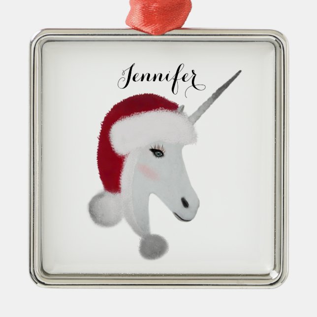 Unicorn Magical Christmas Personalised Metal Ornament (Front)