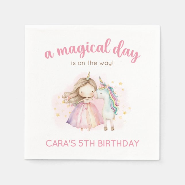Unicorn Magical Day Birthday Party Napkin (Front)
