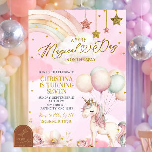 Unicorn Magical Day Is On The Way Birthday  Invitation
