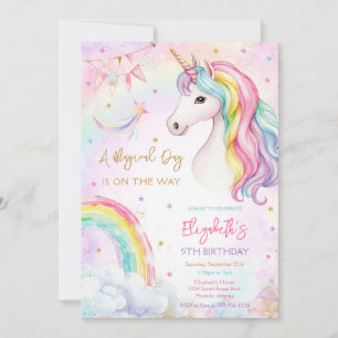 Unicorn Magical Day Rainbow Birthday Invitation