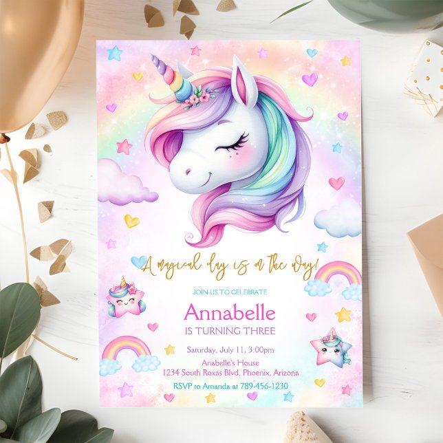 Unicorn Magical Day Rainbow Birthday Invitation (Creator Uploaded)