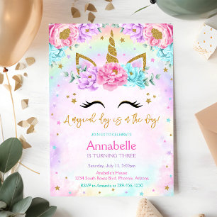 Unicorn Magical Day Rainbow Birthday Invitation