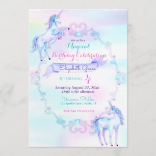 Unicorn Magical Fantasy Rainbow Aqua Pink Lavender Invitation