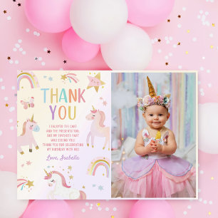 Unicorn Magical Rainbow Birthday Photo Thank You Card
