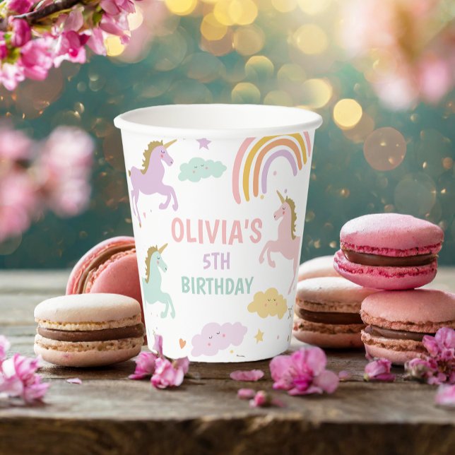 Unicorn Magical Rainbow Celebration Girl Birthday  Paper Cups (Creator Uploaded)