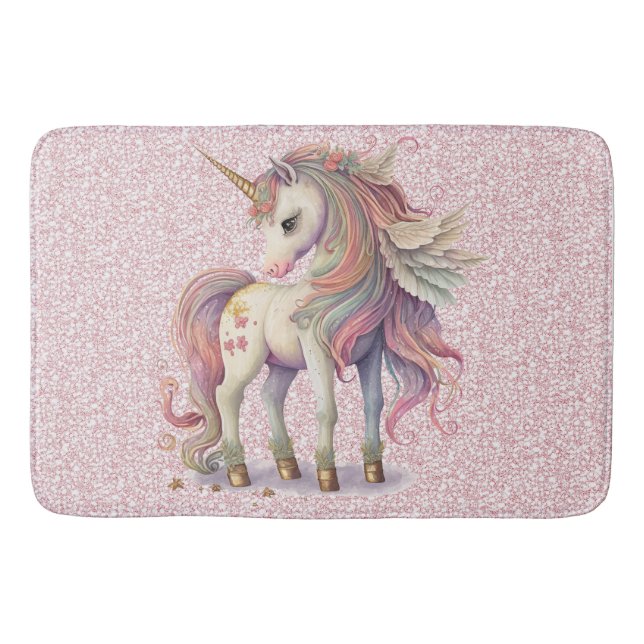 Unicorn Magical Rainbow Colours Pink Glitter Bath Mat (Front)