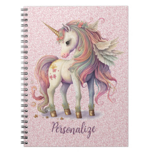 Unicorn Magical Rainbow Colours Pink Glitter Notebook