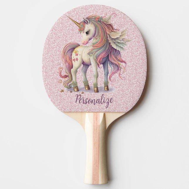 Unicorn Magical Rainbow Colours Pink Glitter Ping Pong Paddle (Front)