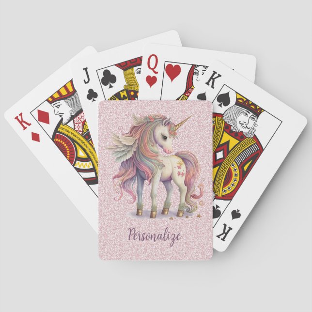 Unicorn Magical Rainbow Colours Pink Glitter Playing Cards (Back)