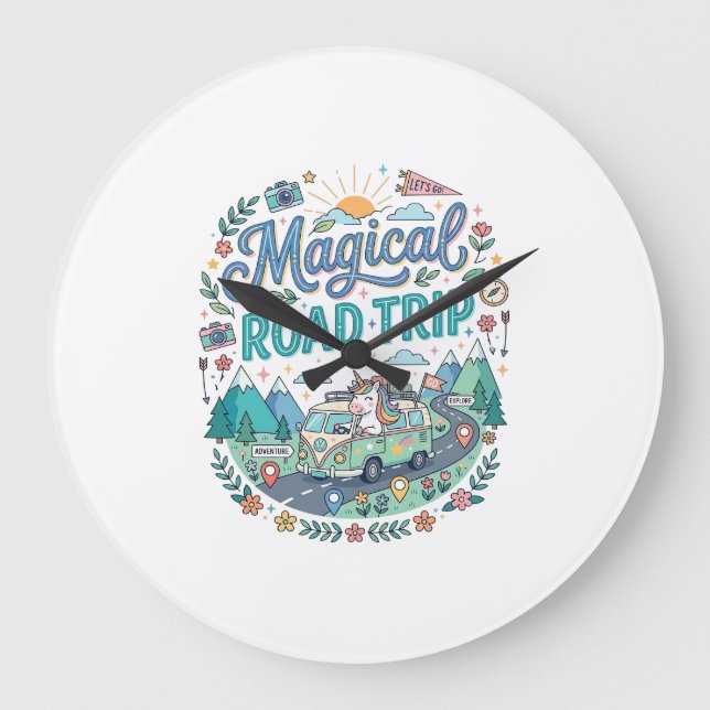 Unicorn Magical Road Trip Print Ready POD Artwork_ Large Clock (Front)
