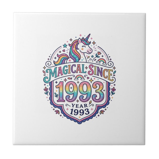 Unicorn Magical Since Year Trendy Print on Demand  Ceramic Tile (Front)