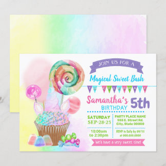 Unicorn magical sweet birthday bash candy pastel invitation