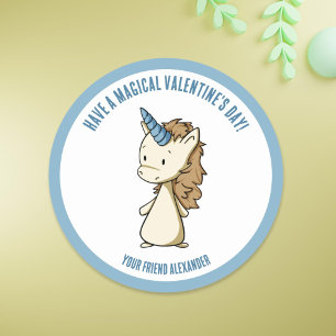 Unicorn Magical Valentine's Day Boy Classroom Classic Round Sticker