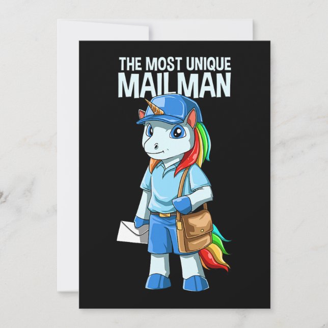Unicorn Mailman Delivering Magic Funny Postal Work Invitation (Front)