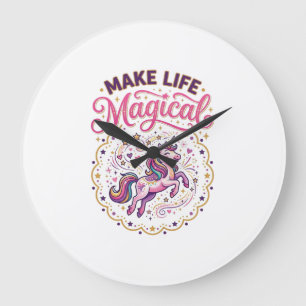 Unicorn Make Life Magical POD Ready White Backgrou Large Clock