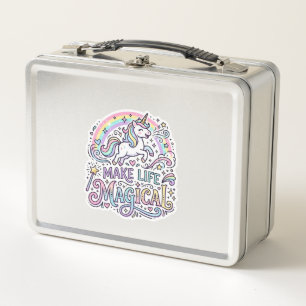 Unicorn Make Life Magical Premium Vector Typograph Metal Lunch Box