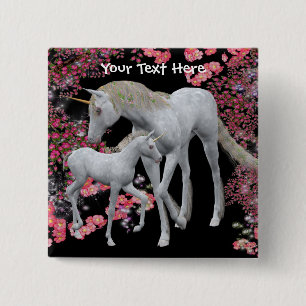 Unicorn Mare And Baby Fantasy Button