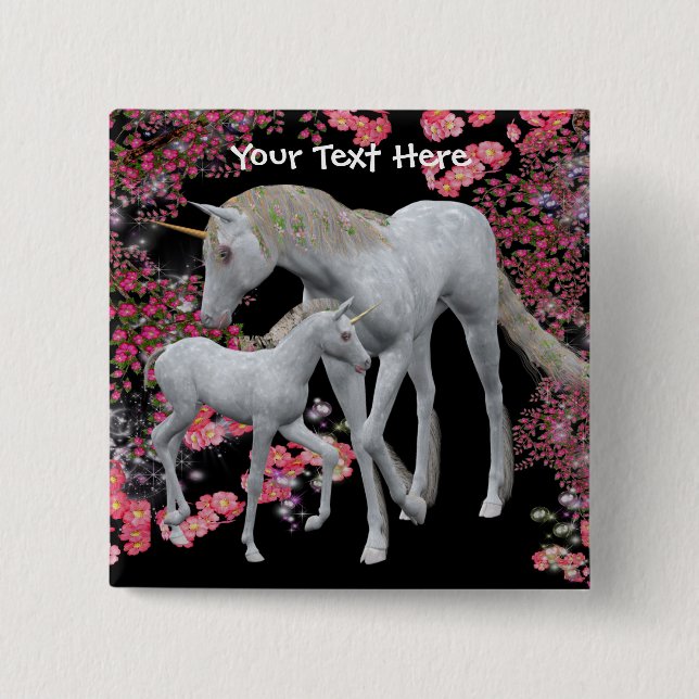 Unicorn Mare And Baby Fantasy Button (Front)