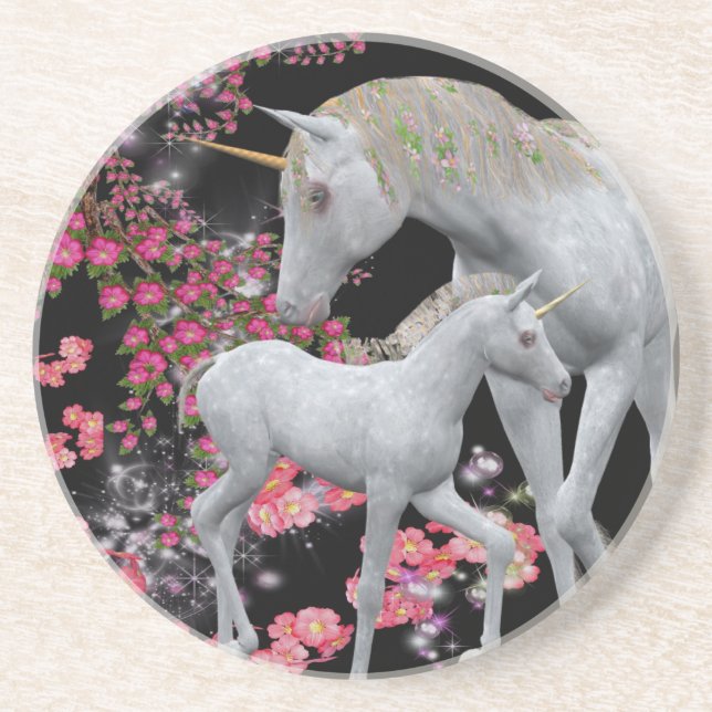 Unicorn Mare And Foal Fantasy Drink Coaster (Front)