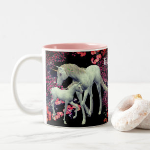 Unicorn Mare And Foal Fantasy Personalised  Two-Tone Coffee Mug