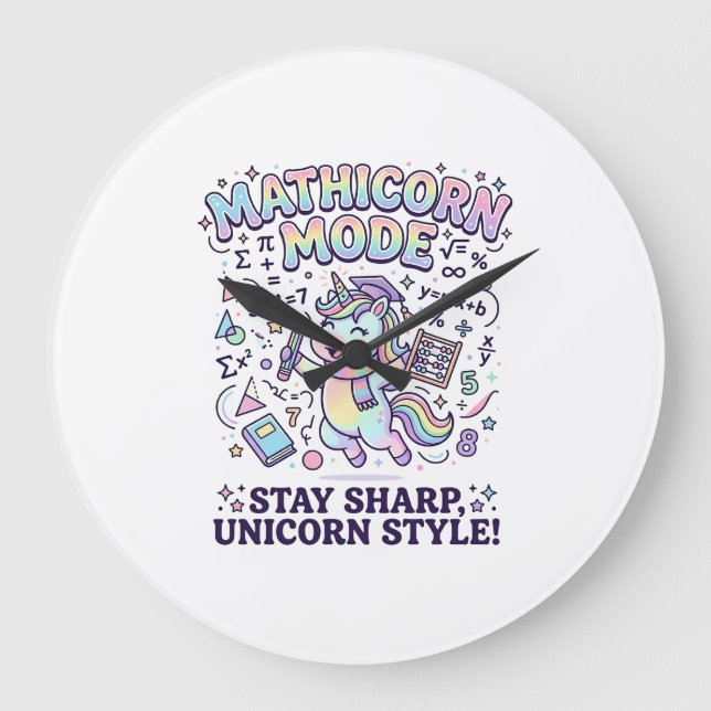 Unicorn Mathicorn Mode Charming White Background D Large Clock (Front)
