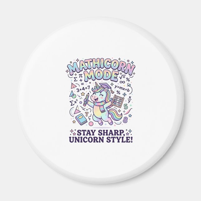 Unicorn Mathicorn Mode Charming White Background D Magnet (Front)