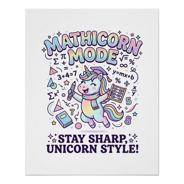 Unicorn Mathicorn Mode Charming White Background D Poster (Front)