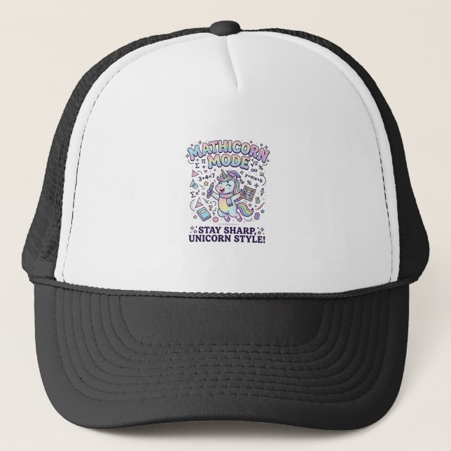 Unicorn Mathicorn Mode Charming White Background D Trucker Hat (Front)