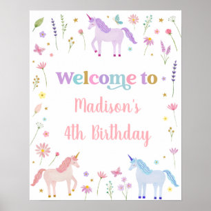 Unicorn Meadow Pastel Pink Gold Birthday Poster