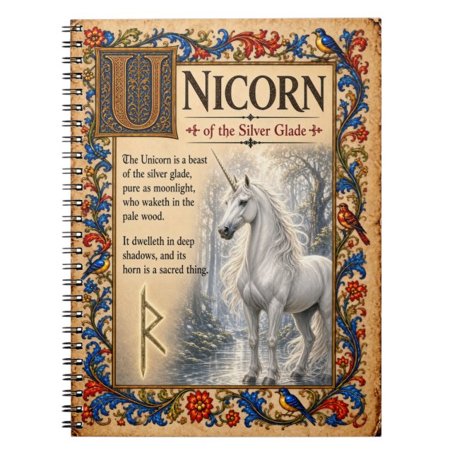 Unicorn, Mediaeval Bestiary Art Notebook (Front)
