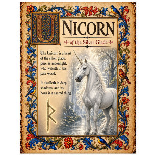 Unicorn, Mediaeval Bestiary Art Postcard