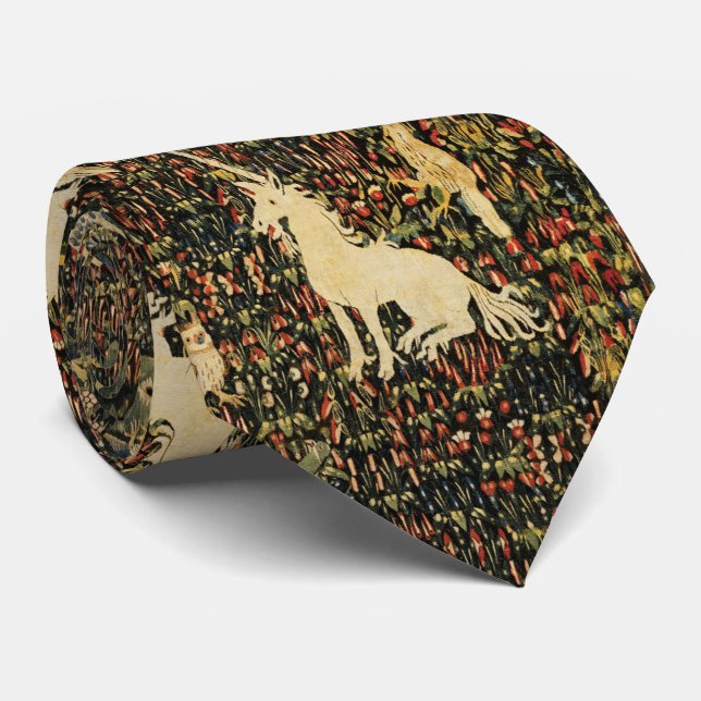 UNICORN,MEDIEVAL BESTIARY Forest Animals,Floral Tie (Rolled)