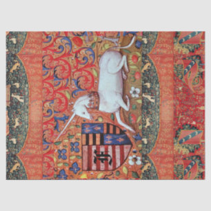 UNICORN ,MEDIEVAL FANTASY FLOWERS,FLORAL MONOGRAM TISSUE PAPER