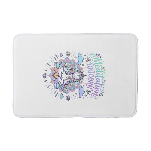 Unicorn Meditation Unicorn White Background Vector Bath Mat (Front)