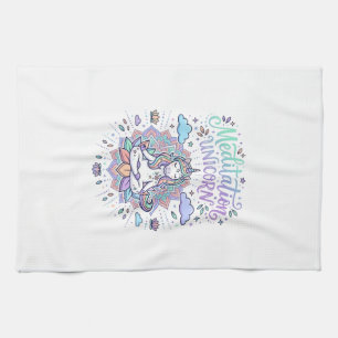 Unicorn Meditation Unicorn White Background Vector Tea Towel