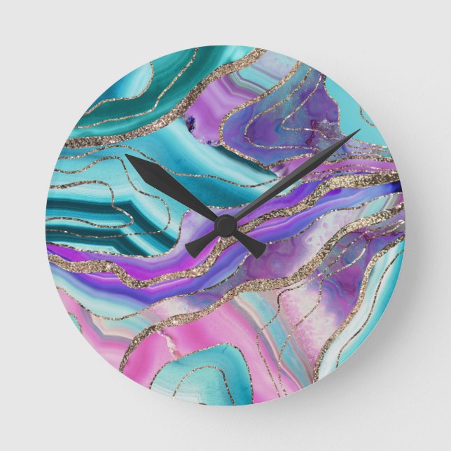 Unicorn Mermaid Agate Glitter Glam #1 #marble Round Clock (Front)