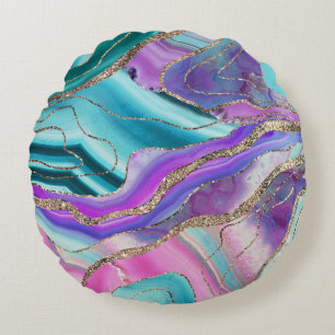 Unicorn Mermaid Agate Glitter Glam #1 #marble Round Cushion