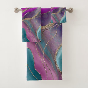 Unicorn Mermaid Agate Glitter Glam #2  Bath Towel Set