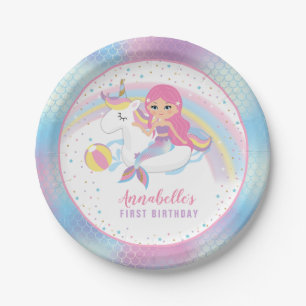 Unicorn Mermaid Pool Birthday Party Paper Plates