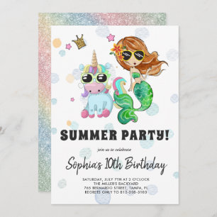 Unicorn & Mermaid Pool Party Invitation